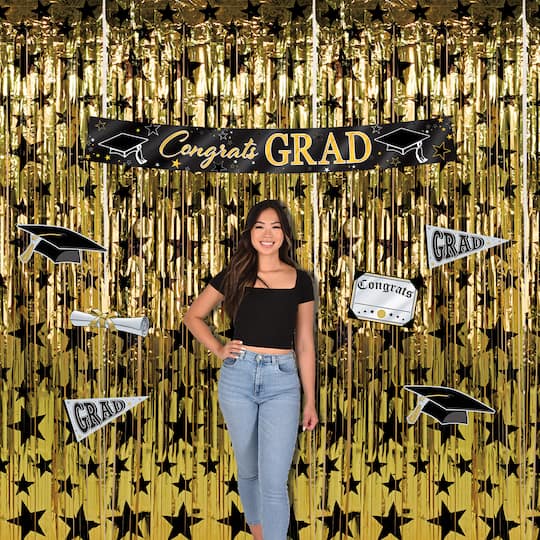 Beistle 5ft. Black & Gold Metallic Congrats Grad Banners, 2ct.
